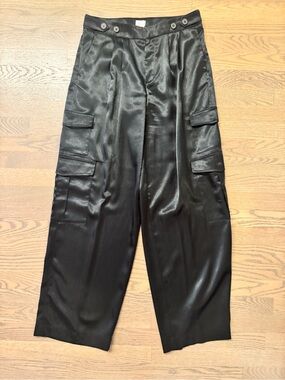 a new day Black Satin Cargo Wide-Leg Pants with Flap Pockets